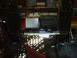 Hughie's mixing setup in his garage.