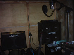 Hughie's recording setup in his garage.